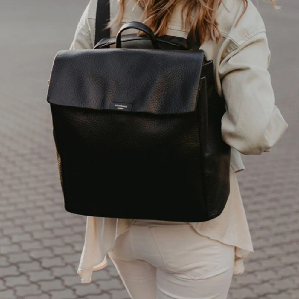 Storksak Black Leather Baby Backpack Diaper Bag